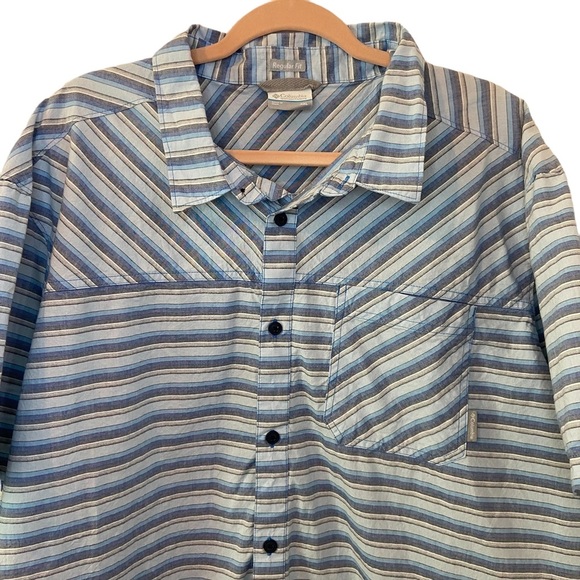 Columbia Regular Fit Short Sleeves Button‎ Up Shirt Men’s Size XXL Blue Stripes - Picture 1 of 8